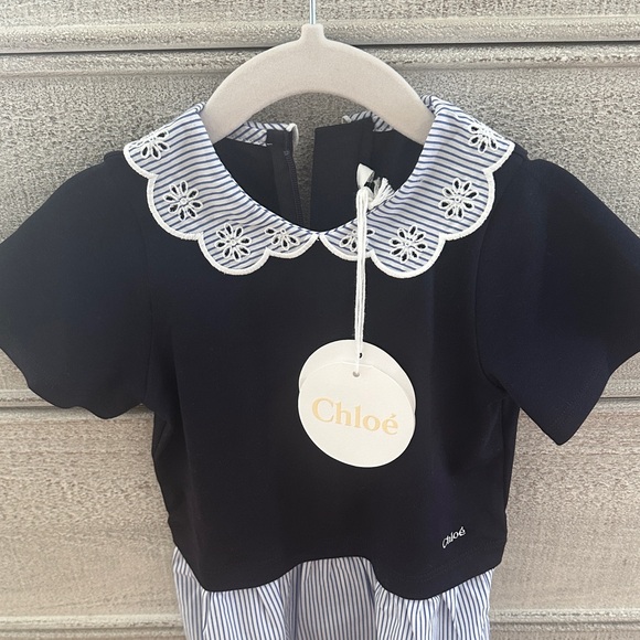Chloe Black and White Striped Kids Dress - Picture 2 of 3